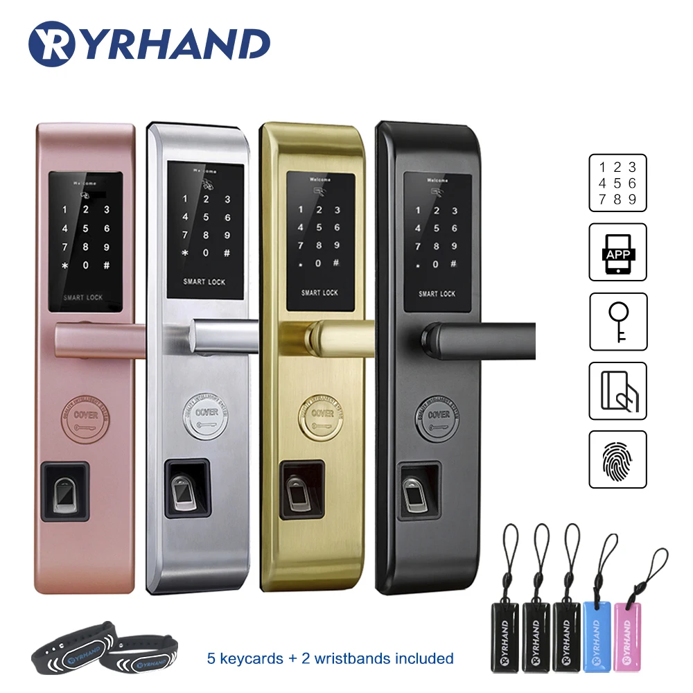 US $180.15 Wifi Fingerprint Door Lock AntiTheft Door Lock Keyless Smart Lock With Digital Password RFID Unlocked By APP Code Card Key