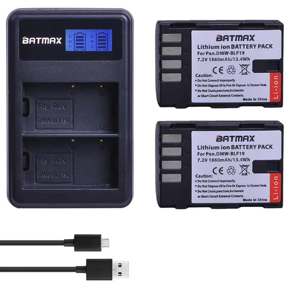 Skup 2 sztuk 1860MaH DMW BLF19 DMW BLF19 BLF19E DMW BLF19e DMW BLF19PP bateria + LCD ładowarka z podwójnym portem usb dla Panasonic Lumix GH3 GH4 GH5 G9