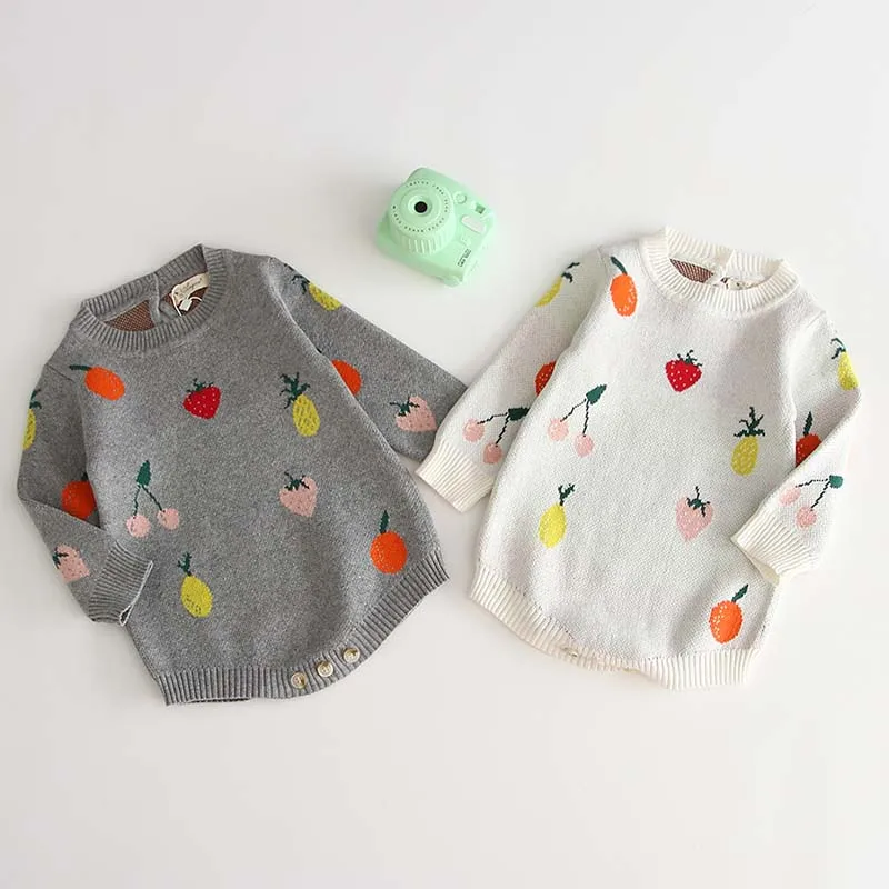 

Baby Knitted Clothes Kids Baby Girl Bodysuits Cartoon Fruit On Front Knitting Infant Autumn Knitted Coveralls Children Clothing