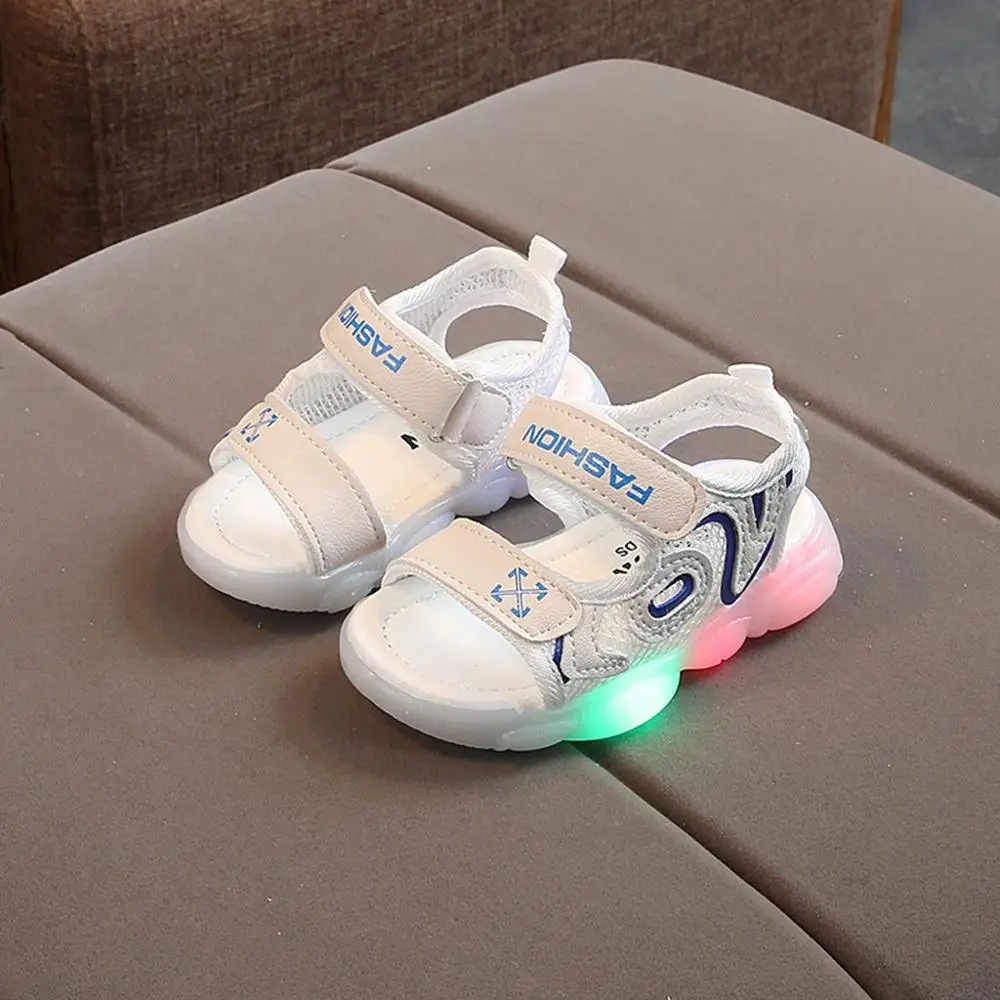 Children Shoes Baby Letter Beach Led Light Luminous Run Sport Sandals Sneakers Shoes Summer Mesh Sandals Shoes Size 21-30