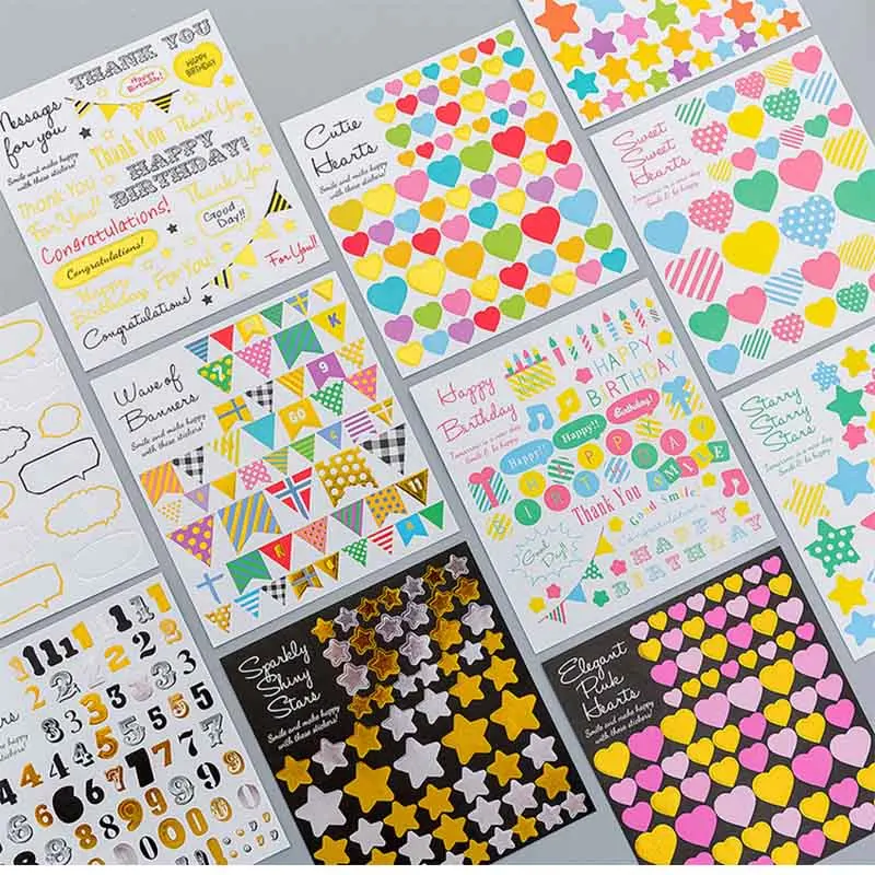 

Cute Diary Hand Book Stickers Digital Heart Star Small Children's Cartoon DIY Decoration Stickers Creative Home Decoration