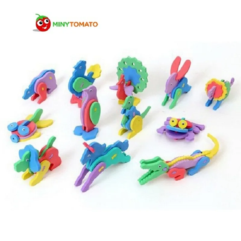

Free Ship 6/lot DIY Cartoon Animal Eva Foam Sticker Handmade 3D Puzzles Art Educational Kit/ Best Kindergarten Education Tool