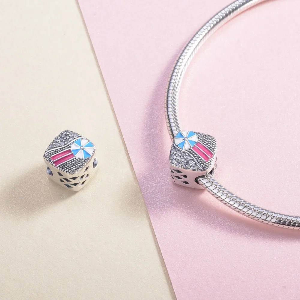 

Angel Caller New Square-shape 100% 925 Sterling Silver Charm Bead Bracelets Parts DIY Temperament Jewelry Making Colorful Beads