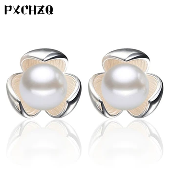 

PXCHZQ 925 Sterling silver jewelry woman Lucky Clover pearl earrings popular exquisite silver simple aesthetic goddess