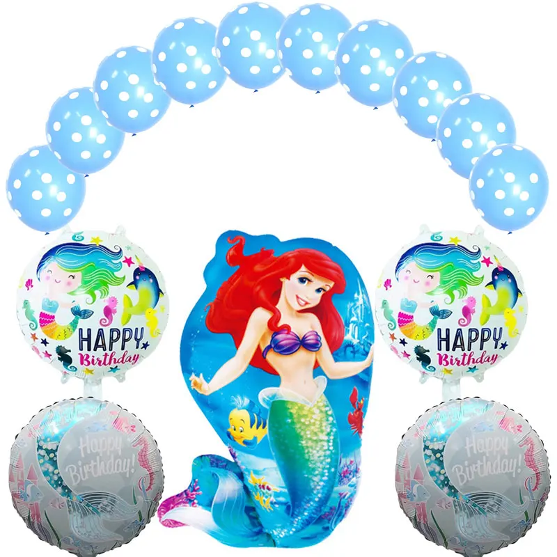 

HOT 15pcs/lot Mermaid Foil and Latex kid toys mermaid balloons Birthday Party Girl Gift Ariel of Cartoon Helium balloon