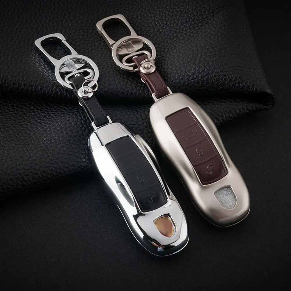 

ATOBABI Zinc Alloy + Leather Car Key Cases Fob Cover For Porsche Cayenne 911 996 Panamera Macan Boxster 986 987 981 Smart Keys