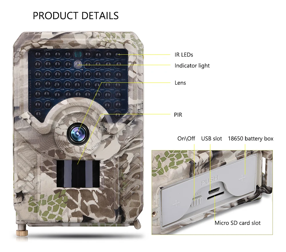 Baratos Goujxcy PR200 Trail Cámara 49 Uds 940nm infrarrojo LED cámara de caza 12MP resistente al agua vida silvestre Video cámara de fotos de noche