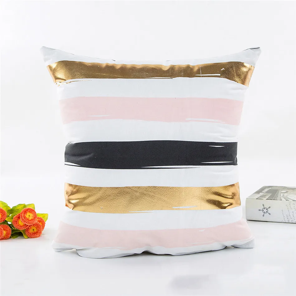 Geometria Bronzing Cushion Cover Strip Love Printed Cotton Pillows Case Sofa Bedroom Home Office Decorative Throw Pillowcases (5)