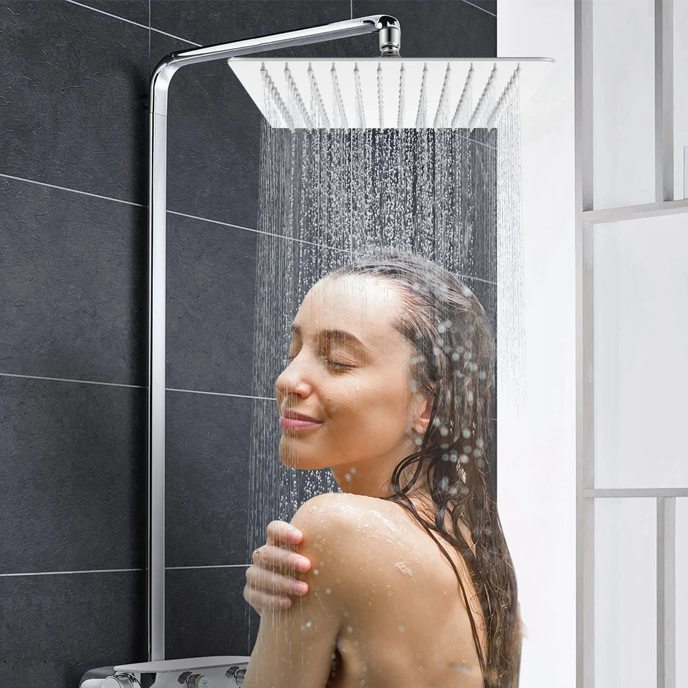 

12-inch Shower Head Ultra-thin Square Stainless Steel Rainfall Silicone Nozzles Adjustable Rainfall Bathroom Faucet Shower Head