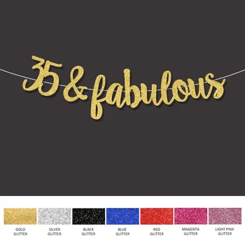 

Gold/Black/Silver glitter 35&fabulous banner 35th happpy birthday sign decor 35 anniversary party decorations supplies