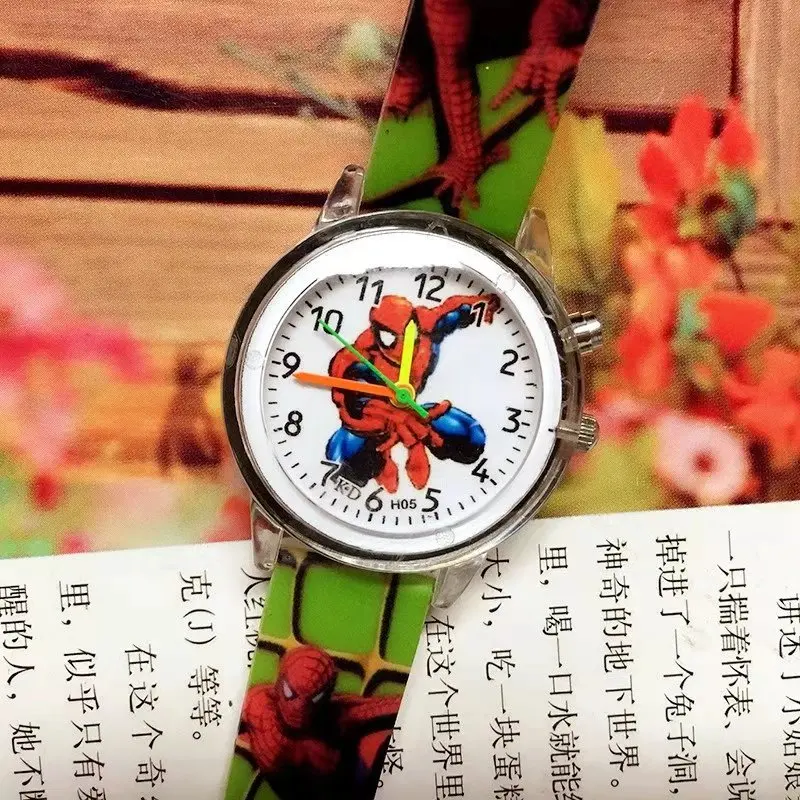 Детские часы с изображением Человека-паука, кот, мультфильм, электронный красочный светильник, источник, детские часы для девочек на день рождения, подарок для детей, наручные часы - Цвет: Зеленый