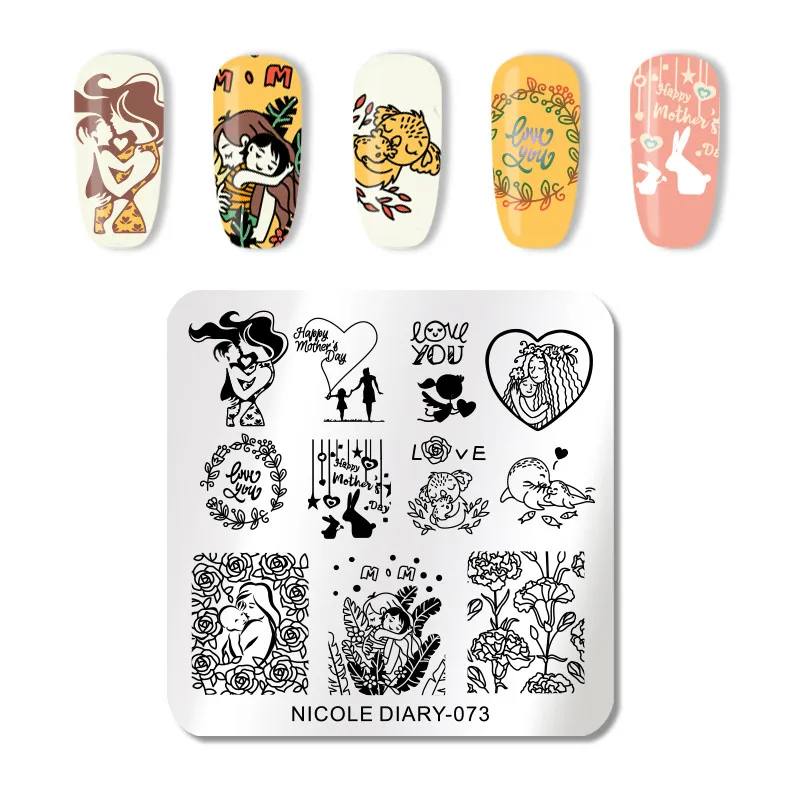 NICOLE DIARY Rectangle Stamping Plate Nail Stainless Steel Marble Plate Mixed Designs Image Nail Art Templates Tools - Цвет: ND-073