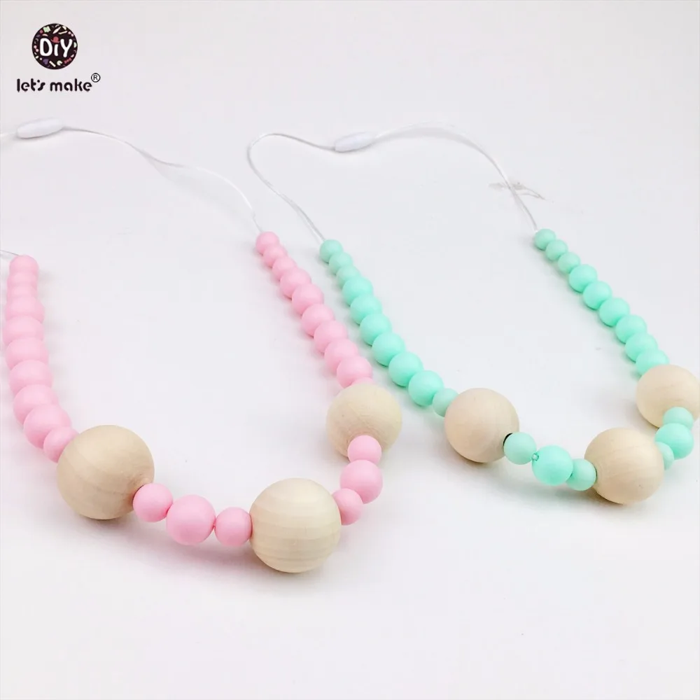Vamos Fazer O Bebê de Enfermagem Dentição Colar 2 pcs Mastigar Mordedor de Silicone Colares de Contas De Madeira Acessórios Jóias DIY Presente Do Chuveiro