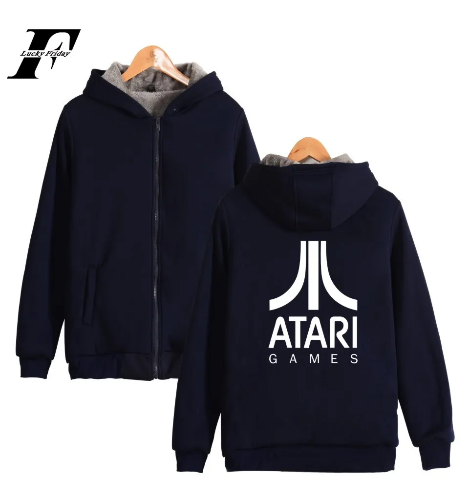ATARI Thick Hoodie Sweatshirt Zipper Winter Warm Cotton High Quality Oversize For Woman Fashion Hip Pop Street Wear