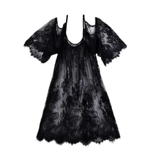 Women Summer Beach Dress Sexy Strap Sheer Floral Lace Embroidered Crochet Dresses Ladies See Through Vestidos