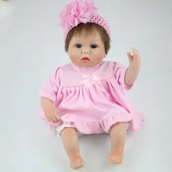 40 см силикона Reborn Baby Doll с Розовое платье реалистичные мягкой тканью новорожденных Куклы для Обувь для девочек Подарки на день рождения