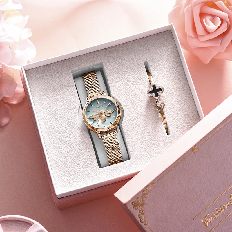 

New little bee watch ladies woven steel belt ins wind Korean version of the trend goddess bracelet set Japan MIYOTA Citizen