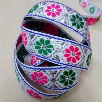 

2cm 21mm 7/8'' White Pink Green Silver Flower Ethnic Trim Lace Bedding Costume Curtain Laciness National Jacquard Ribbon Webbing