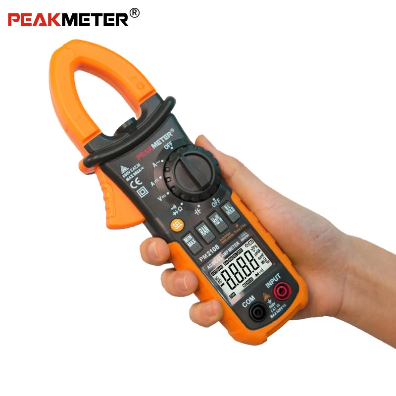 Цифровой клещи Peakmeter PM2108 6600 отсчетов авто и ручной диапазон AC/DC мини мультиметр AC