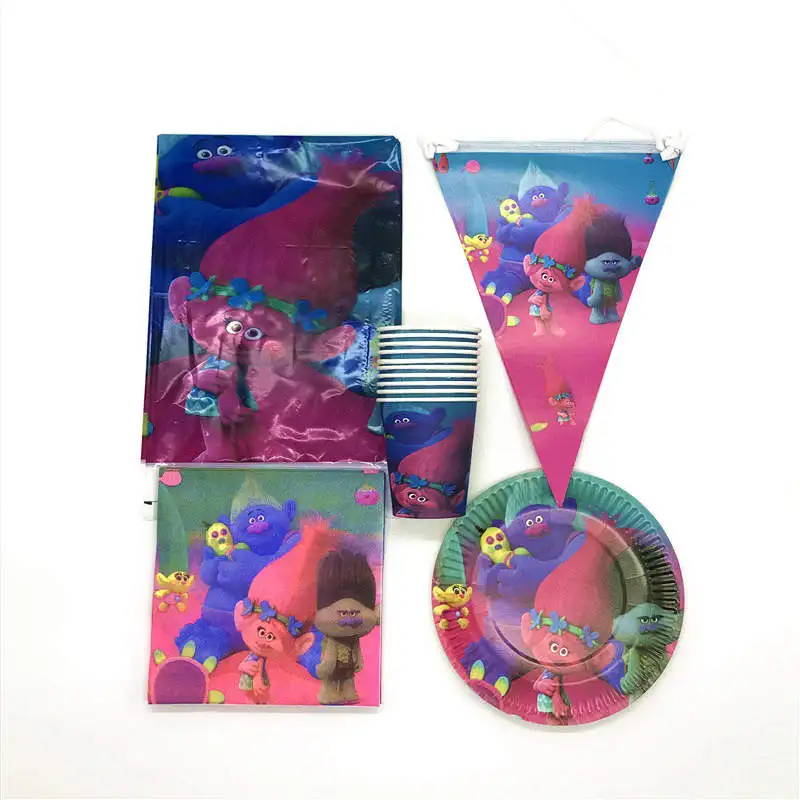 

Hot SaleTrolls Theme 51Pcs/set Cartoon Cups Plates Straws Tableware Set Kids Birthday Party Wedding Family Party Supplies