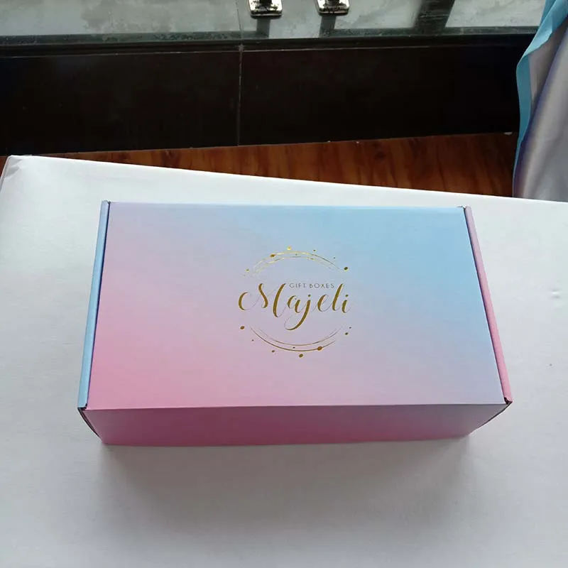 

Wholesale 500pcs/lot custom Cardboard corrugated shipping mailer box printed rainbow color with gold foil logo gift clothing box