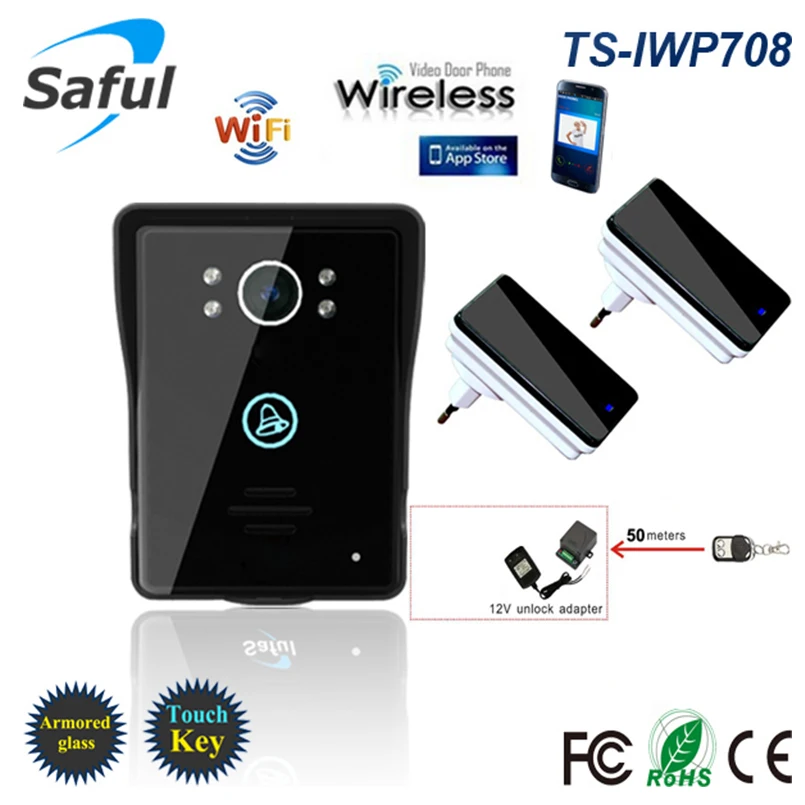 

Saful Wifi Video Intercom Color Touch Video Door Phone Infrared Night Vision Intercom System with Electric Lock Remote Control
