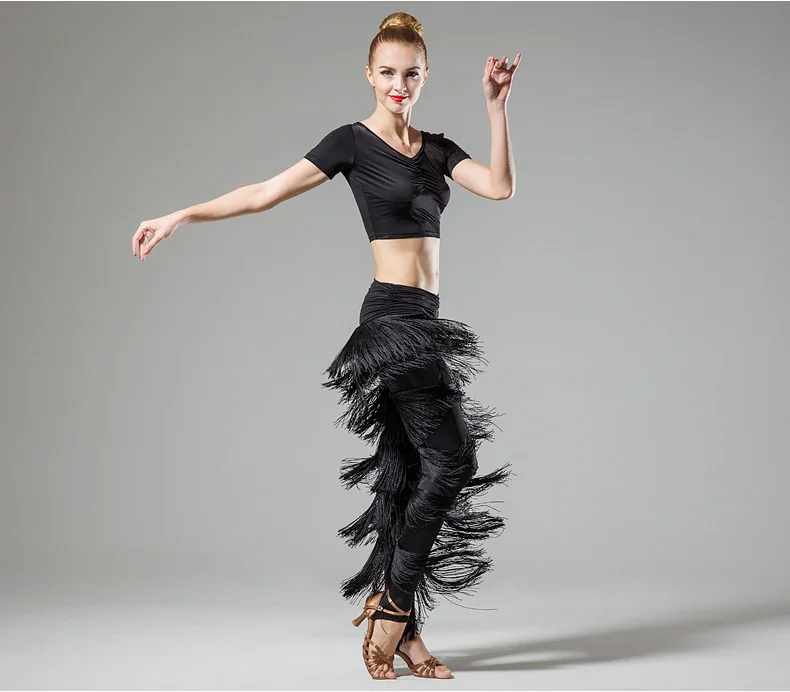Взрослый Латинский танец живота танец брюки костюм с бахромой брюки шаг ноги представление одежда