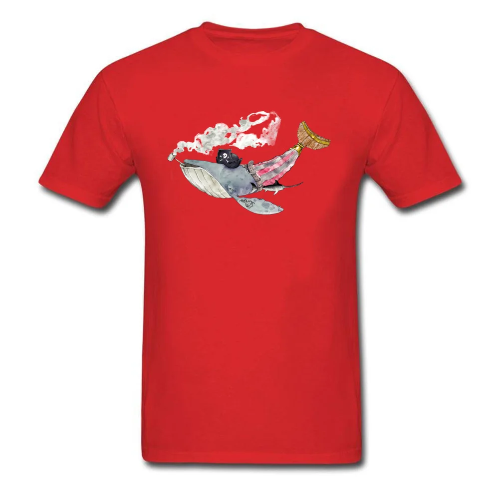Men's Faddish cosie Tops Tees O-Neck Mother Day Cotton T-shirts Normal Short Sleeve Pirate Whale Clothing Shirt Pirate Whale red