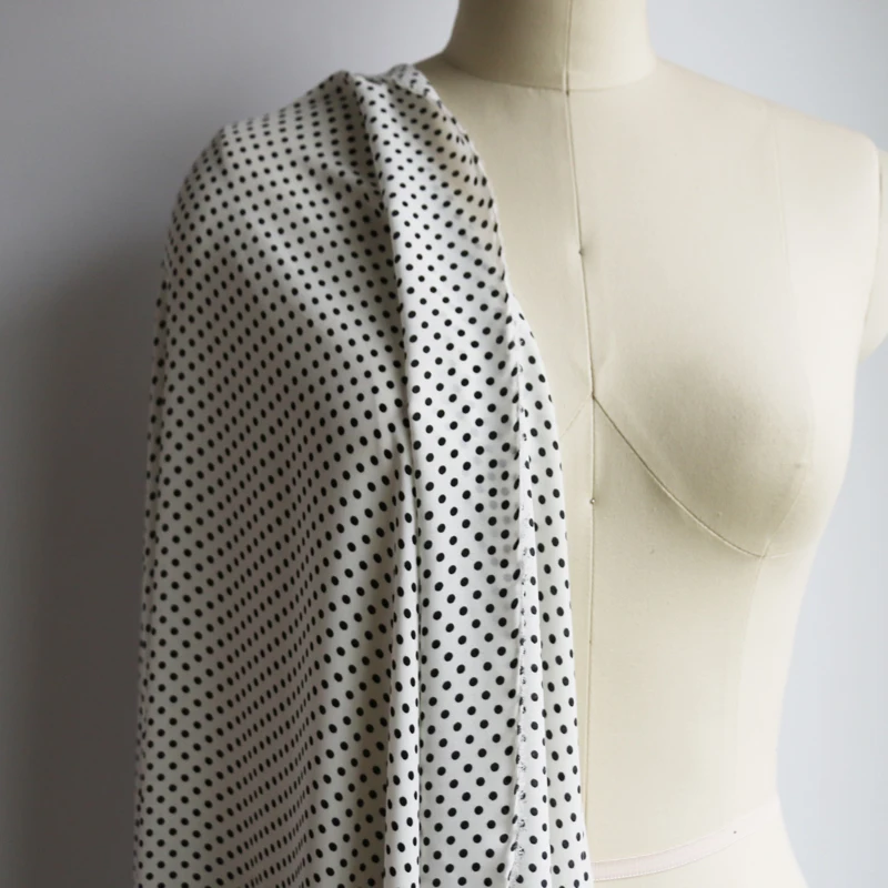 Black White Polka Dot Fabric Chiffon Crepe Textile For Shirt