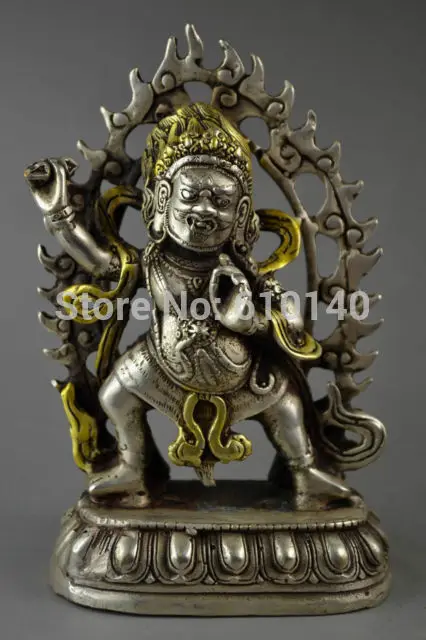 

China Miao Silver Carving Tibet Buddha Fierce Exorcise Statue