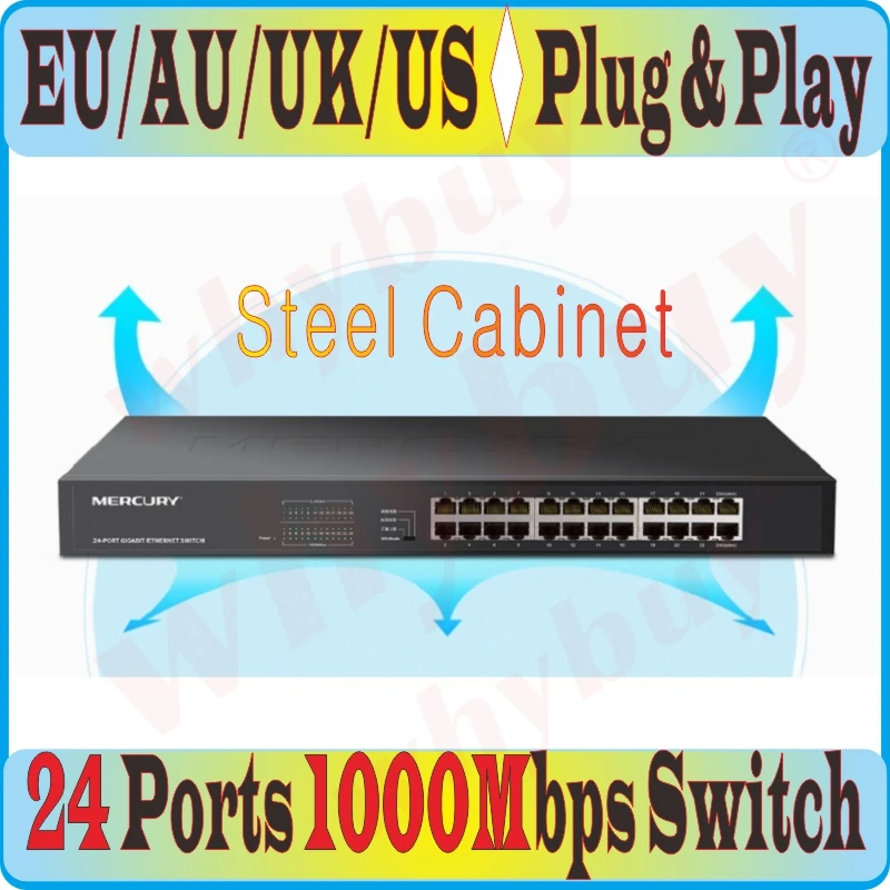 Steel/Metal cabinet 24 RJ45 Ports 1000M Gigabit Enternet Network Switch Auto MDI/MDI-X Half/Full Duplex 6KV Lightning Protection |