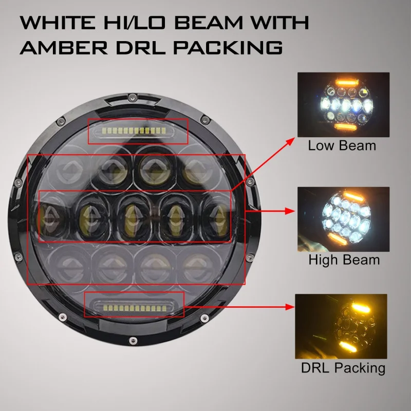 FADUIES 2psc 7 75W LED Headlights bulb For Jeep Wrangler JK CJ LJ Hummer H1 H2 LED Projector Driving Lamps DRL (5)