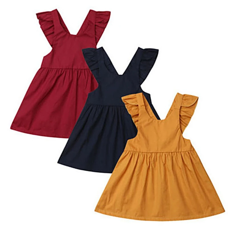 

Simple Style Summer Casual Baby Girls Flare Sleeve Solid Print Dress Kids Toddler Sleeveless Pageant Sundress 3 colors