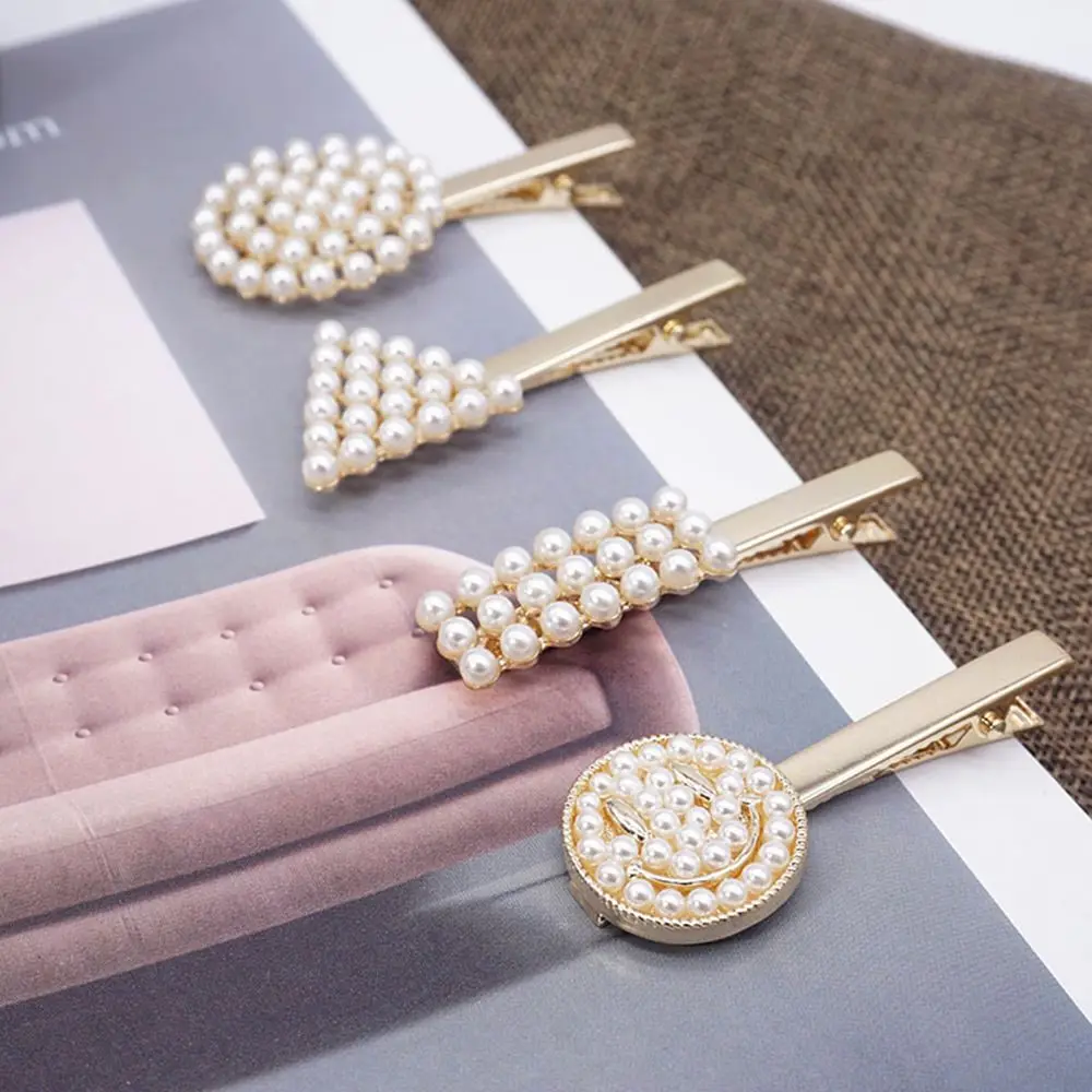 

1pcs Fashion Pearl Hair Clip Hairpin Geometric Triangle Round Smile Face Barrette Women Girls Hair Styling Accessories