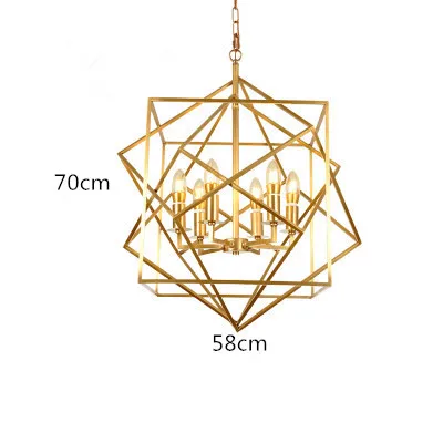 Европейский Золотой медный геометрический куб подвесной светильник светодиодный креативный Алмазный квадратный каркас простой современный латунный подвесной светильник - Цвет корпуса: Dia 58CM