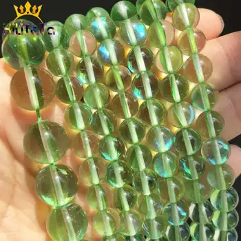 

Round Flash Shimmer Beads Green Flash Crystal MoonStone Glitter Loose Beads For Jewelry Making DIY Bracelets 15'' 6/8/10/12mm