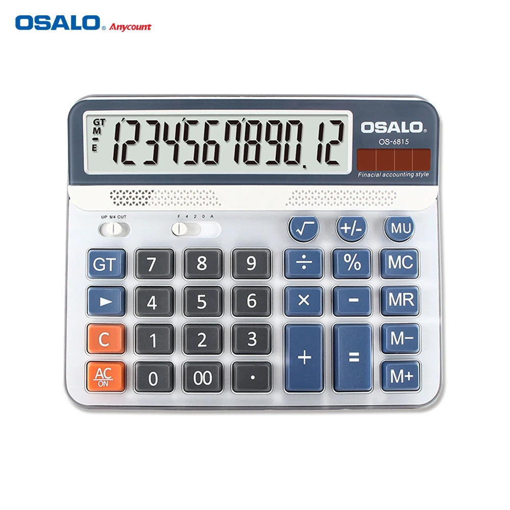 

OSALO OS-6815 Desktop Electric Calculator Counter ABS 12-digit LCD Display Solar & Battery Power Source for Home Office School