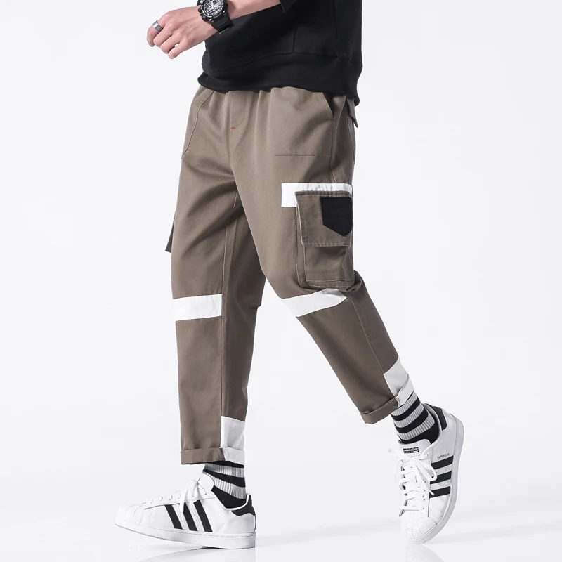 

Spring Cargo Pants Men Cotton Patchwork Jogging Trousers Black Brown Many Pockets Pants Plus Size Men New Casual Pants CJW 2019