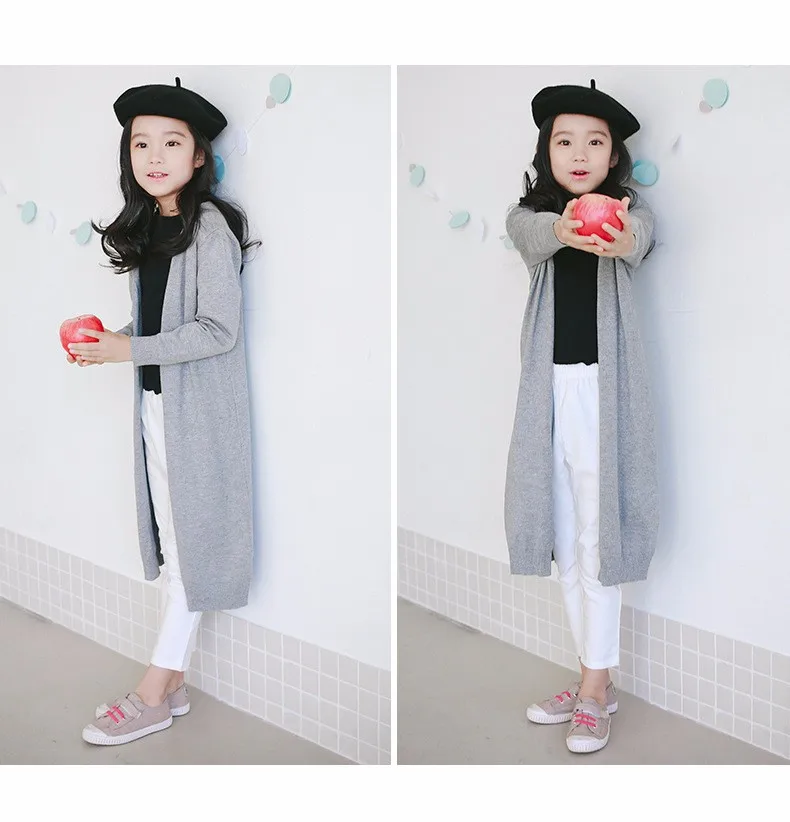knitted girls cardigan coats 2017 new spring autumn long knitting baby big girls tops red gray black knit sweater kids clothes  (28)