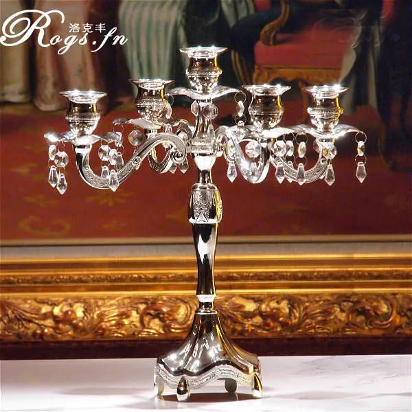 H34cm medium size silver candelabra crystal decorative retro candle