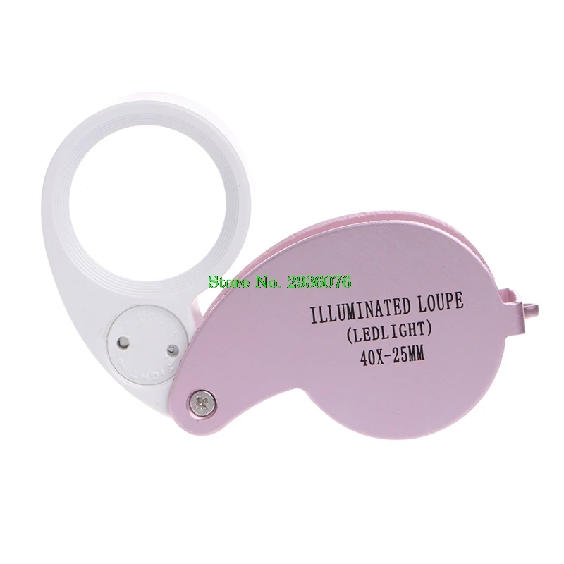 

40X 25mm Glass Magnifying Magnifier Len Jeweler Eye Jewelry Loupe With LED Light Drop Ship Support