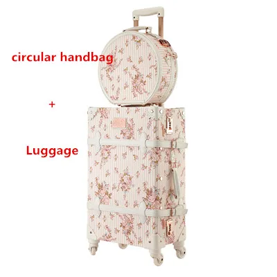 Винтажный багаж на колёсиках с сумочкой, Женский высококачественный чехол для путешествий из дерева+ искусственной кожи, косметичка, чехол на колесиках - Цвет: rose set B