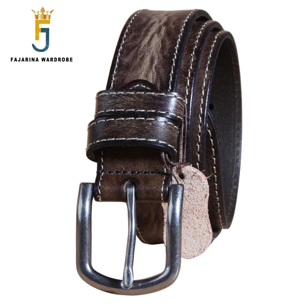 FAJARINA Top Quality Design Cow Skin Leather Belts Straps Male for Unisex Retro Styles Sewing Belt Female 3.3cm Wide N17FJ329