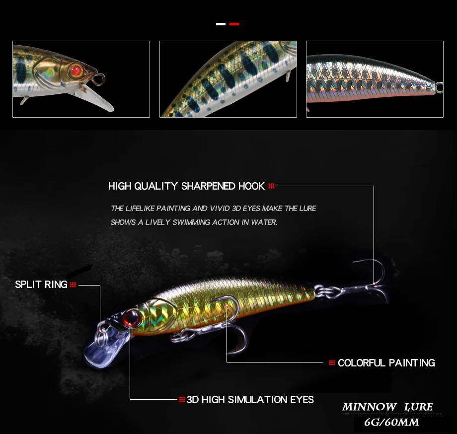 1 шт., 6 см/6 г, Bionic Minnow, рыболовная приманка, воблеры, искусственная жесткая рукоятка, приманка для рыбалки, пластиковая приманка для щуки, приманки "Карп"