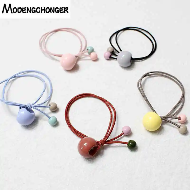 

5PCS For Girls Candy Color Big Small Beads Elastic Hair Band Ponytail Hair Scrunchie Rubber Bands Hair Ropes Hair Accessories