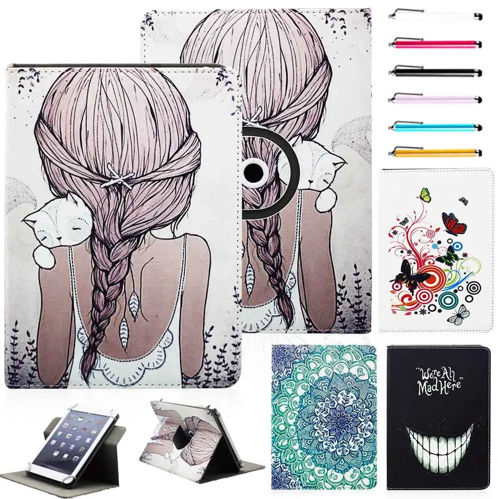 

360 Rotating Case Universal for 9.7 10 10.1 inch Tablet PC Cartoon Girl Print Flip Case Stand Cover for Huawei Samsung Lenovo