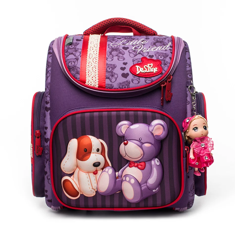 

Russia Style School Bags for Girls Cartoon Bear EVA Waterproof Folded Orthopedic Bag Grade 1-5 Primary Children School Backpacks