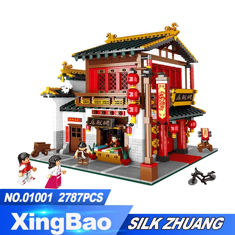 

XingBao 01001 2787Pcs Creative Chinese Style The Chinese Silk and Satin Store Set Educational Building Blocks Bricks Toys Model