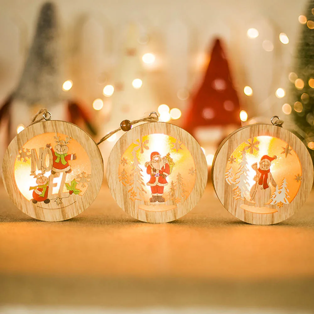 

2018 LED Wood Light Chrismas Xmas Tree Hanging Ornament Garden Party Decor Christmas Decorations For Home #NE911