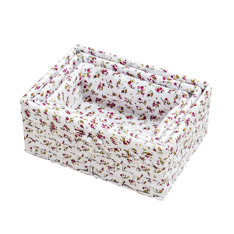 Straw storage basket with printing fabric for toys table snack neatening storage paper string box steel frame with cotton lining